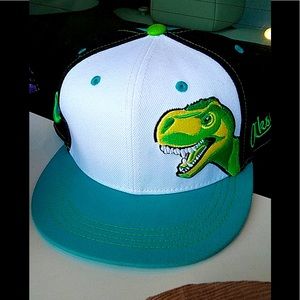 Alden’s mens stash hat with t-Rex black, white and teal green hat
